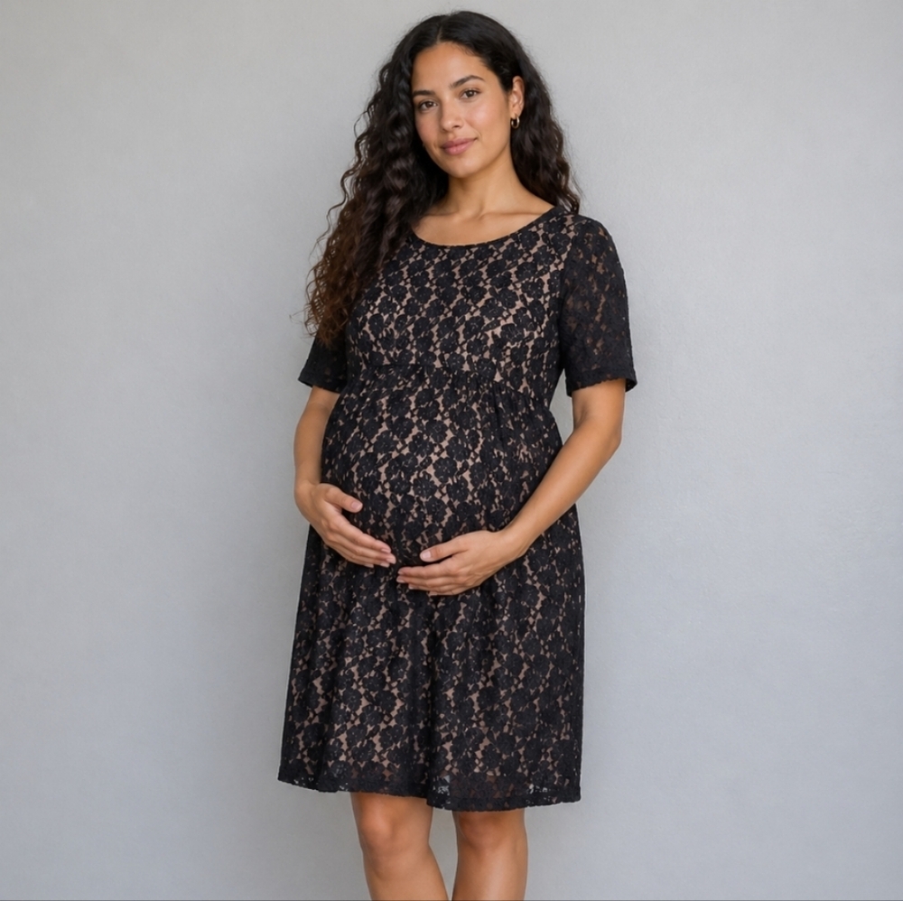 MOMO MATERNITY Black Lace Overlay Empire Waist M